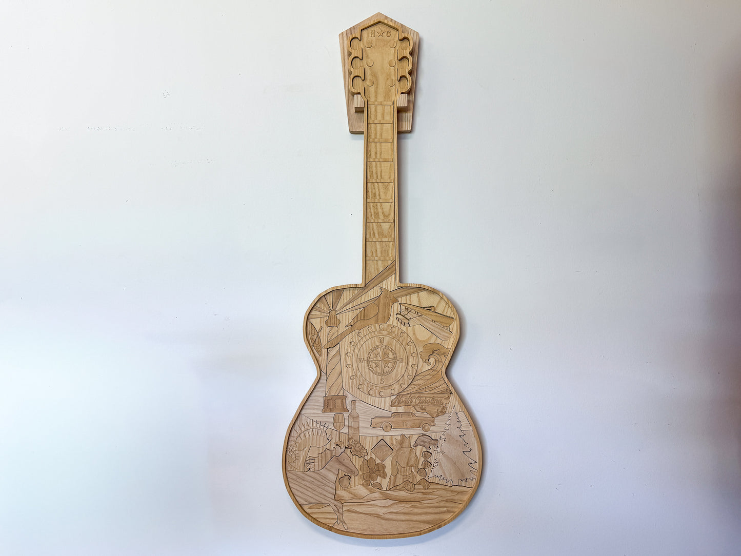 North Carolina-Themed Wood Art Acoustic Guitar Collage