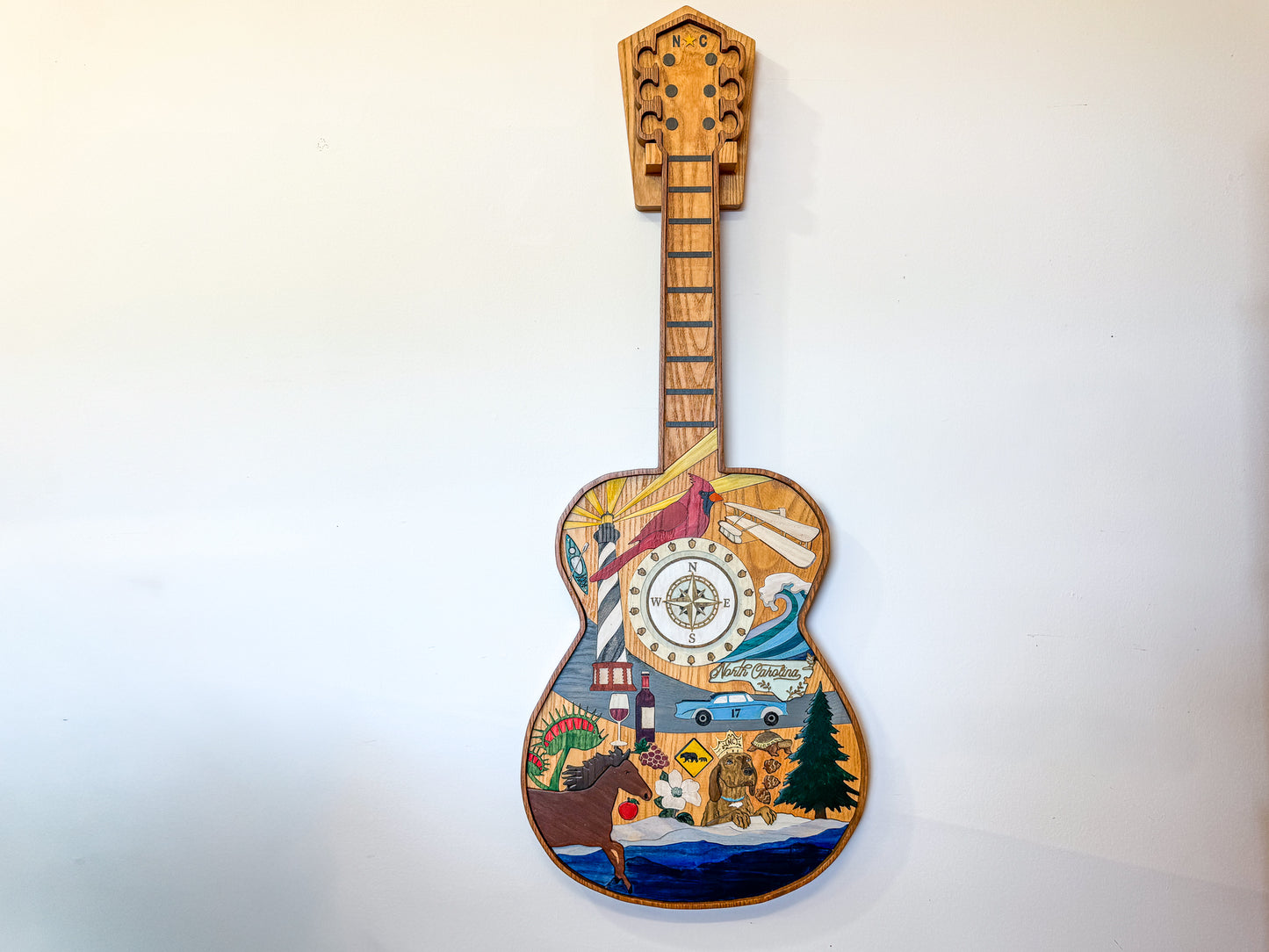 North Carolina-Themed Wood Art Acoustic Guitar Collage