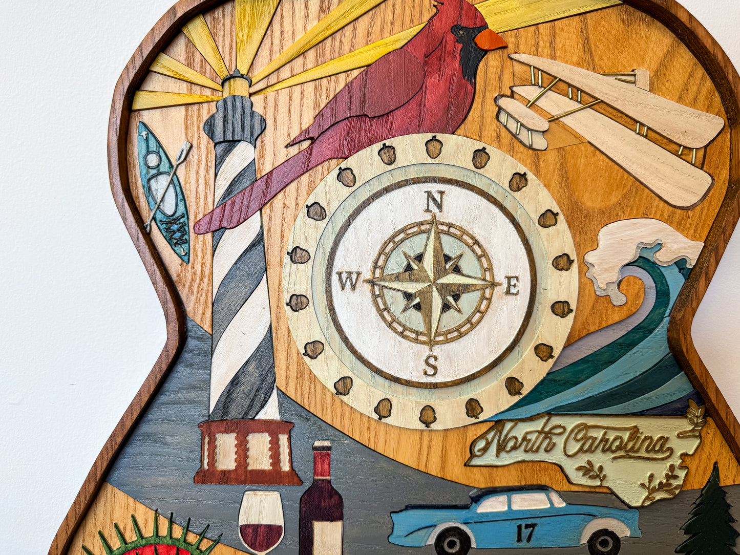 North Carolina-Themed Wood Art Acoustic Guitar Collage
