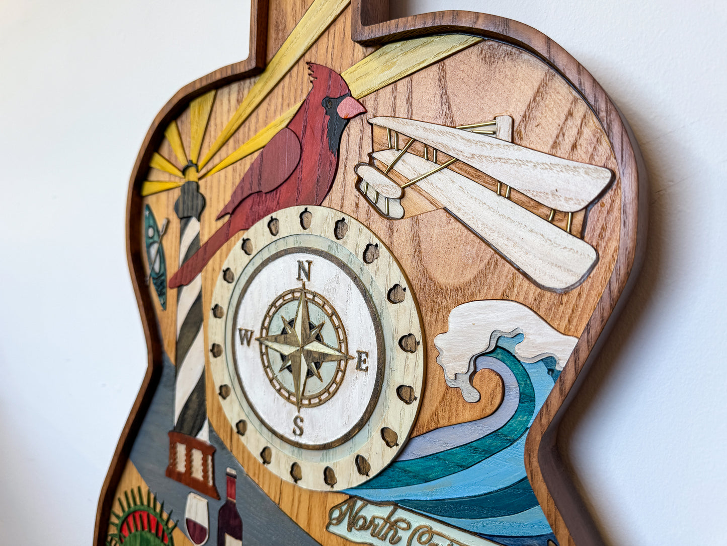 North Carolina-Themed Wood Art Acoustic Guitar Collage