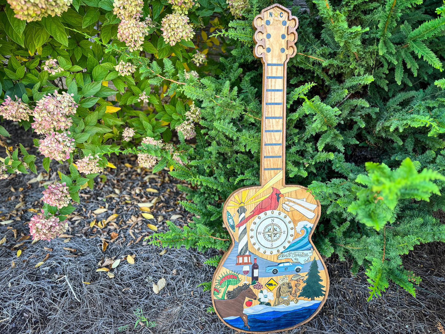 North Carolina-Themed Wood Art Acoustic Guitar Collage