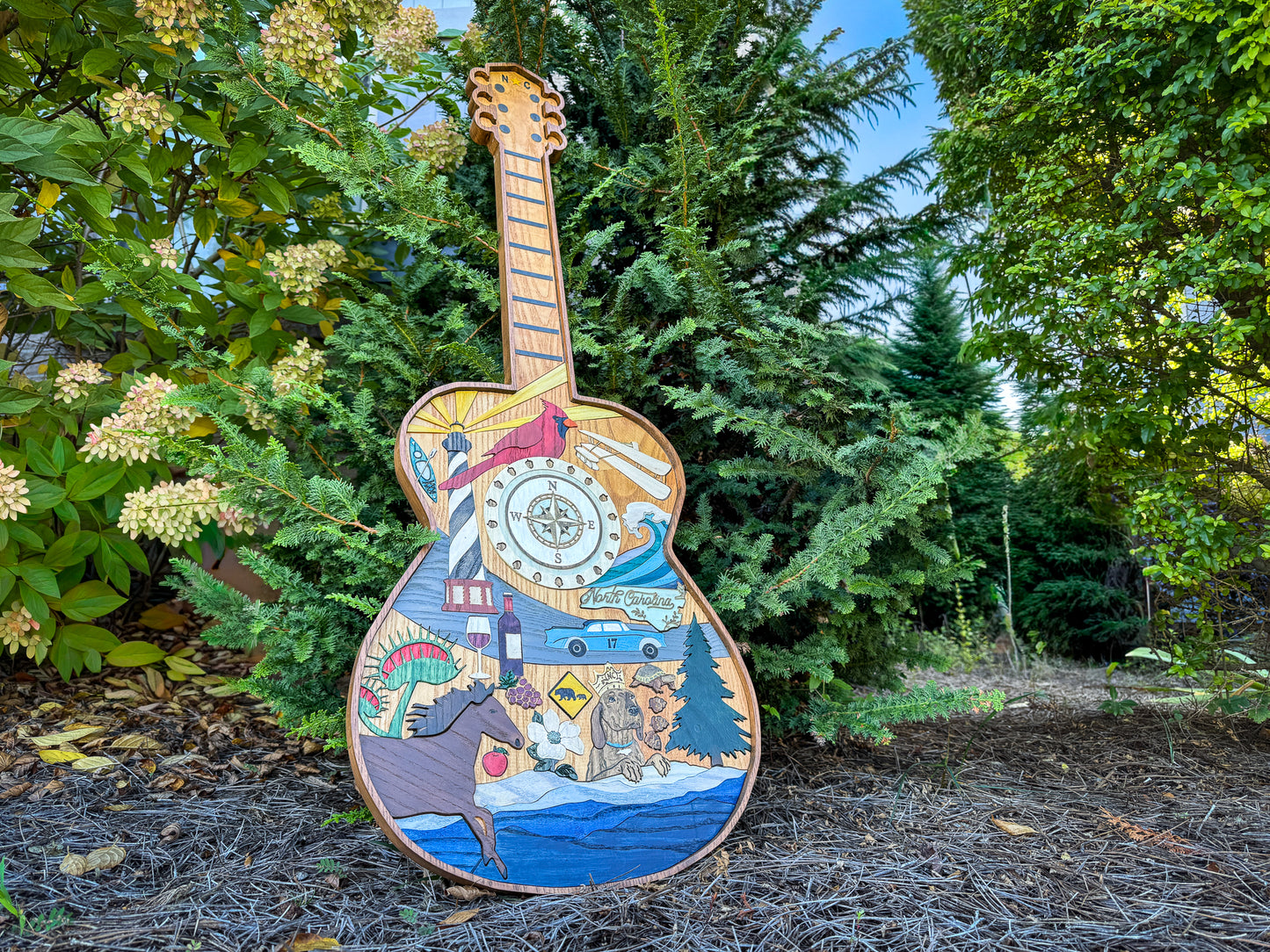 North Carolina-Themed Wood Art Acoustic Guitar Collage