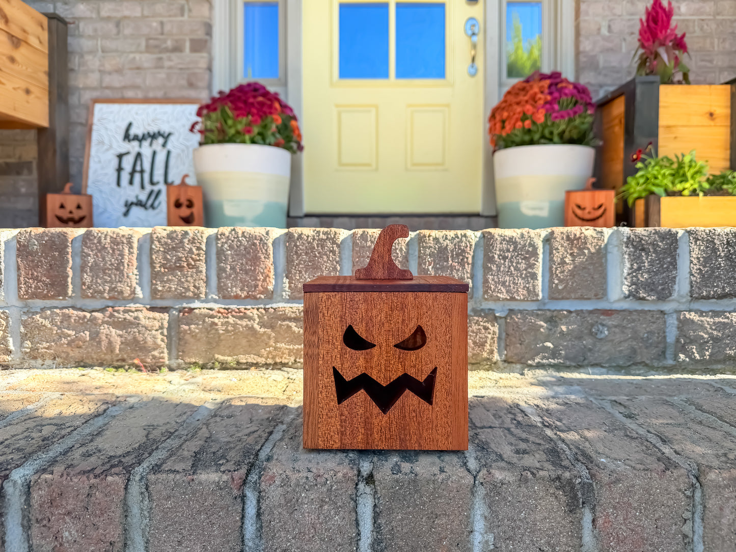Mahogany and Cedar Jack-O-Lantern Boxes – Premium Indoor and Outdoor Halloween Decorations