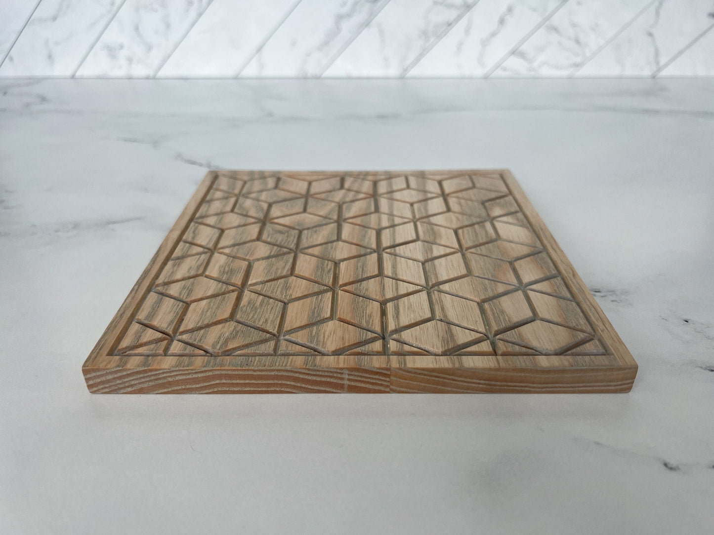 Square Trivet with Geometric Pattern, Serving Tray, Wood Trivet for Dining Table, Dining Accessories, Wood Gifts, Hot Tray, Pot Holder