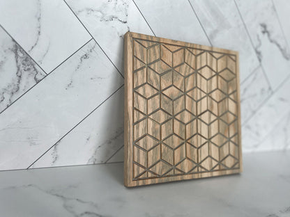 Square Trivet with Geometric Pattern, Serving Tray, Wood Trivet for Dining Table, Dining Accessories, Wood Gifts, Hot Tray, Pot Holder