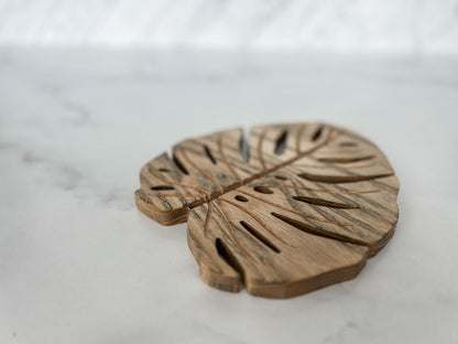 Monstera Leaf Wooden Trivet, Serving Tray, Wood Trivet for Dining Table, Dining Accessories, Wood Gifts, Hot Tray, Pot Holder