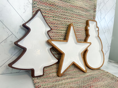 Christmas Trays – Wood Trays – Winter Decor – Wood Decor – Wood Christmas Decor – Snowman Tray – Holiday Décor – Christmas Décor – Christmas Tree Tray – Star Tray - Enameled Tray