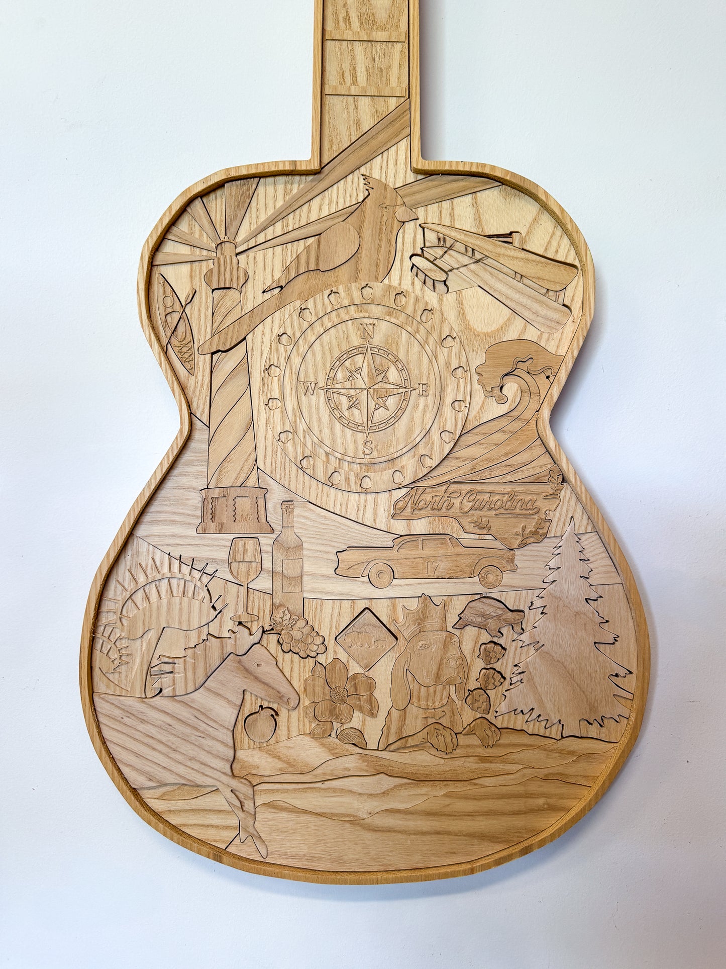 North Carolina-Themed Wood Art Acoustic Guitar Collage