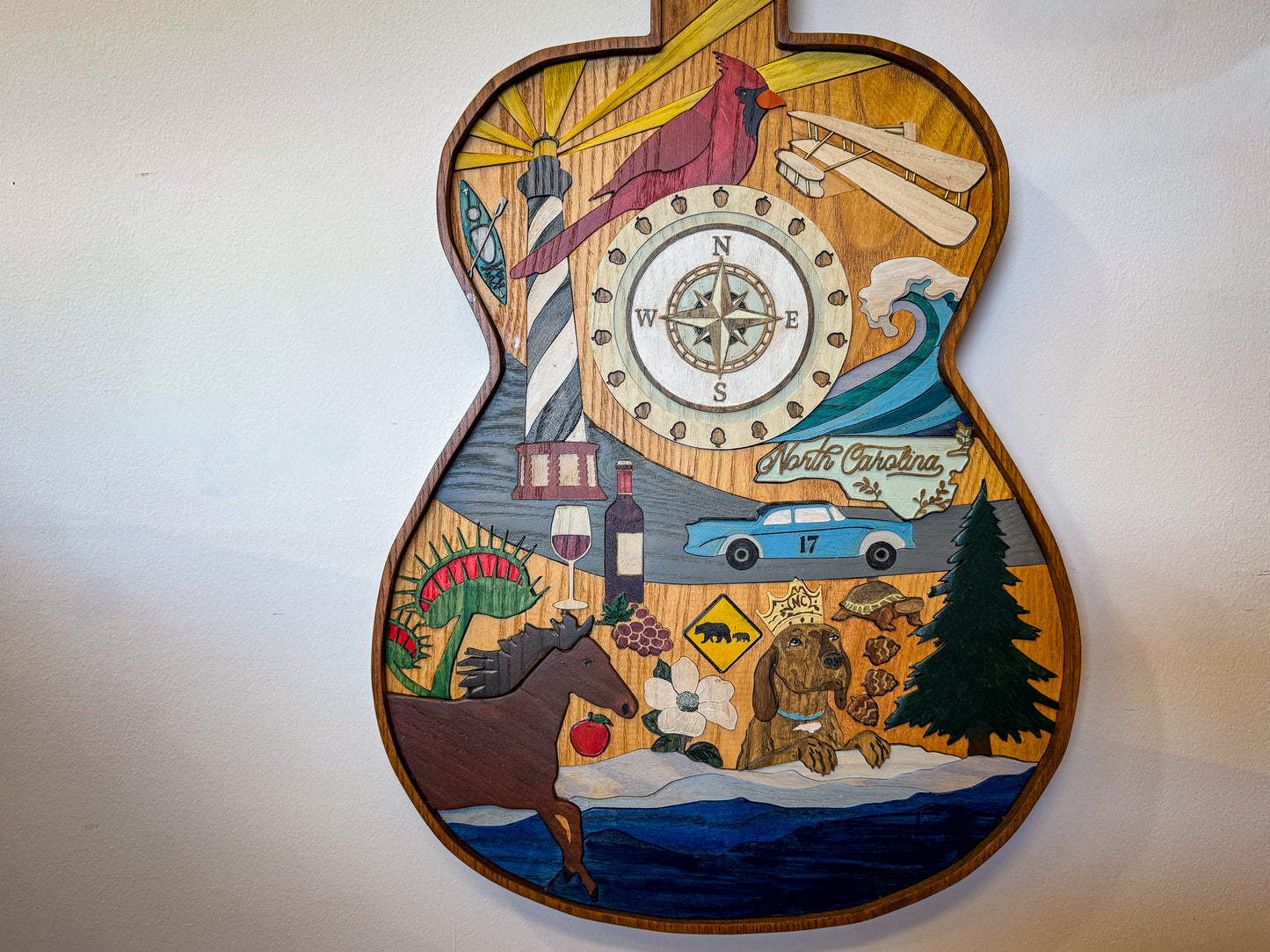 North Carolina-Themed Wood Art Acoustic Guitar Collage