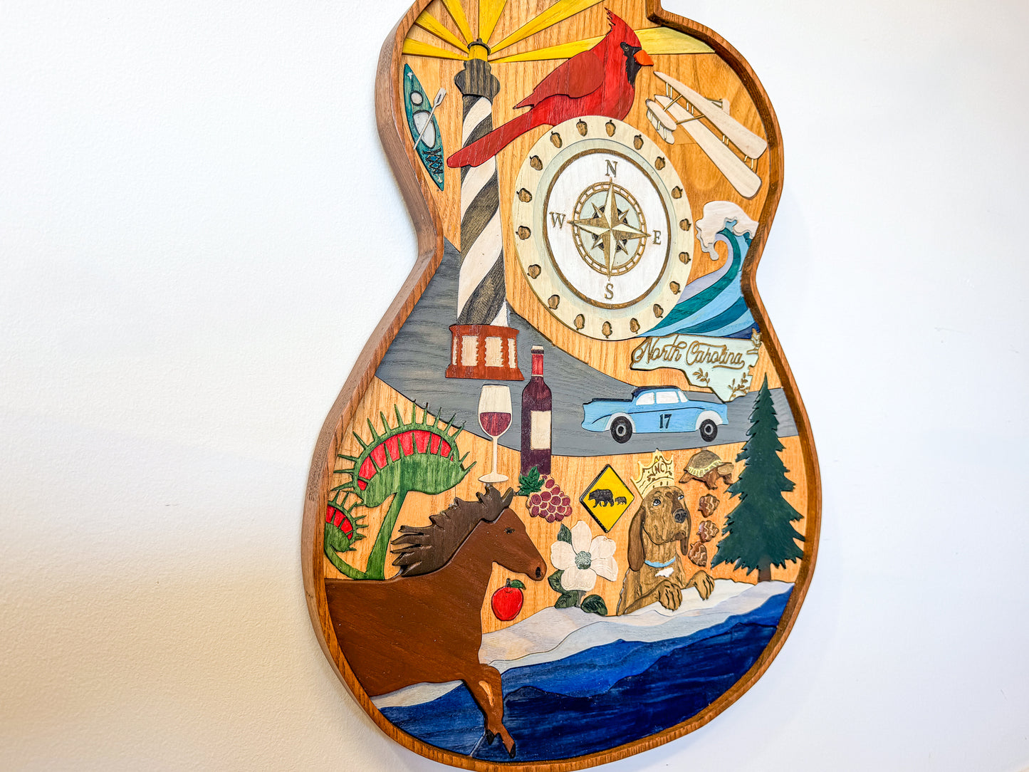 North Carolina-Themed Wood Art Acoustic Guitar Collage