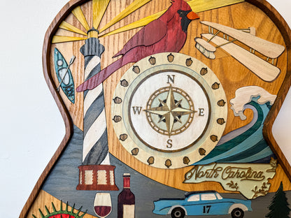North Carolina-Themed Wood Art Acoustic Guitar Collage