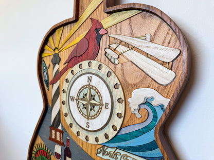 North Carolina-Themed Wood Art Acoustic Guitar Collage