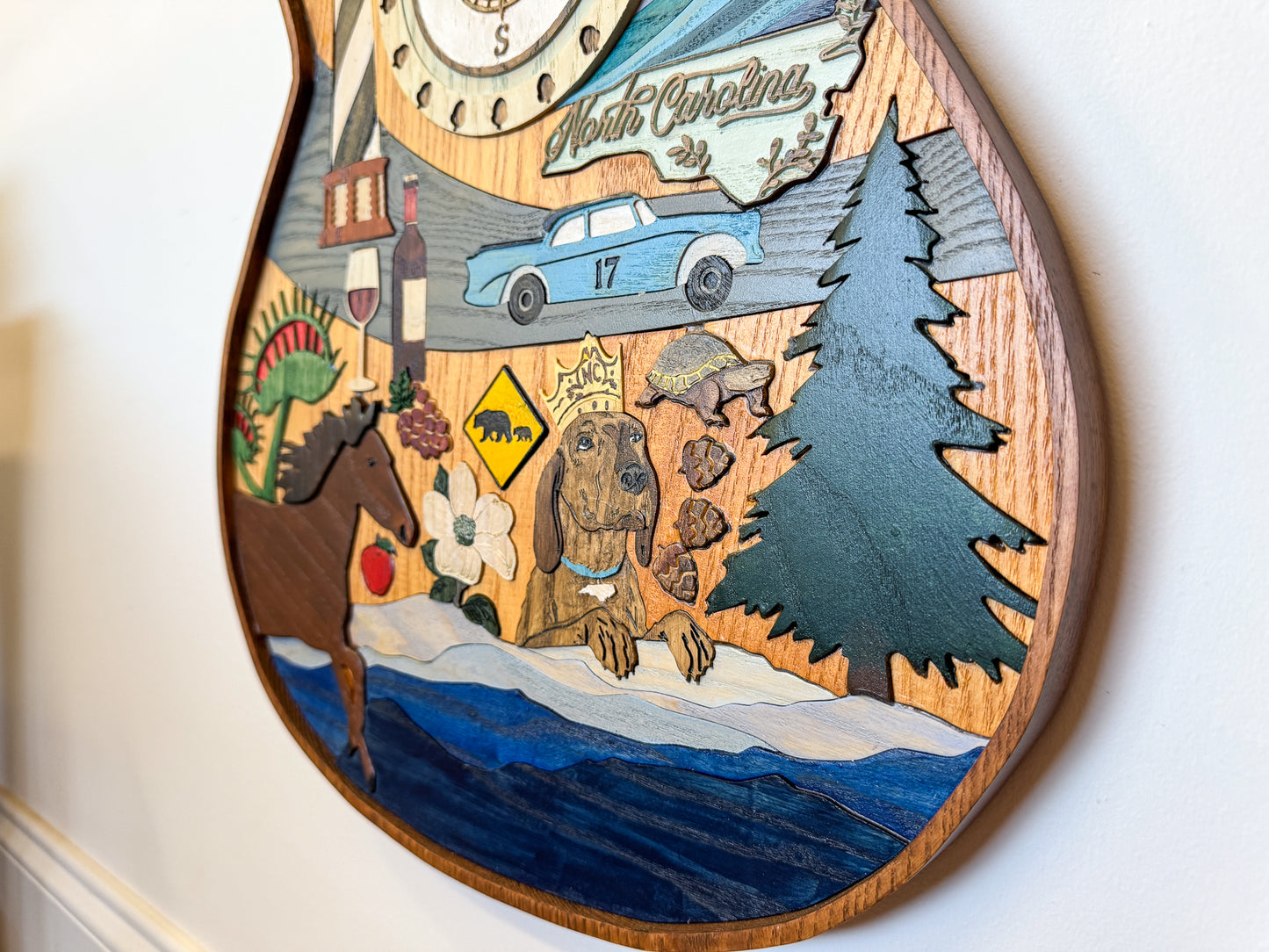 North Carolina-Themed Wood Art Acoustic Guitar Collage
