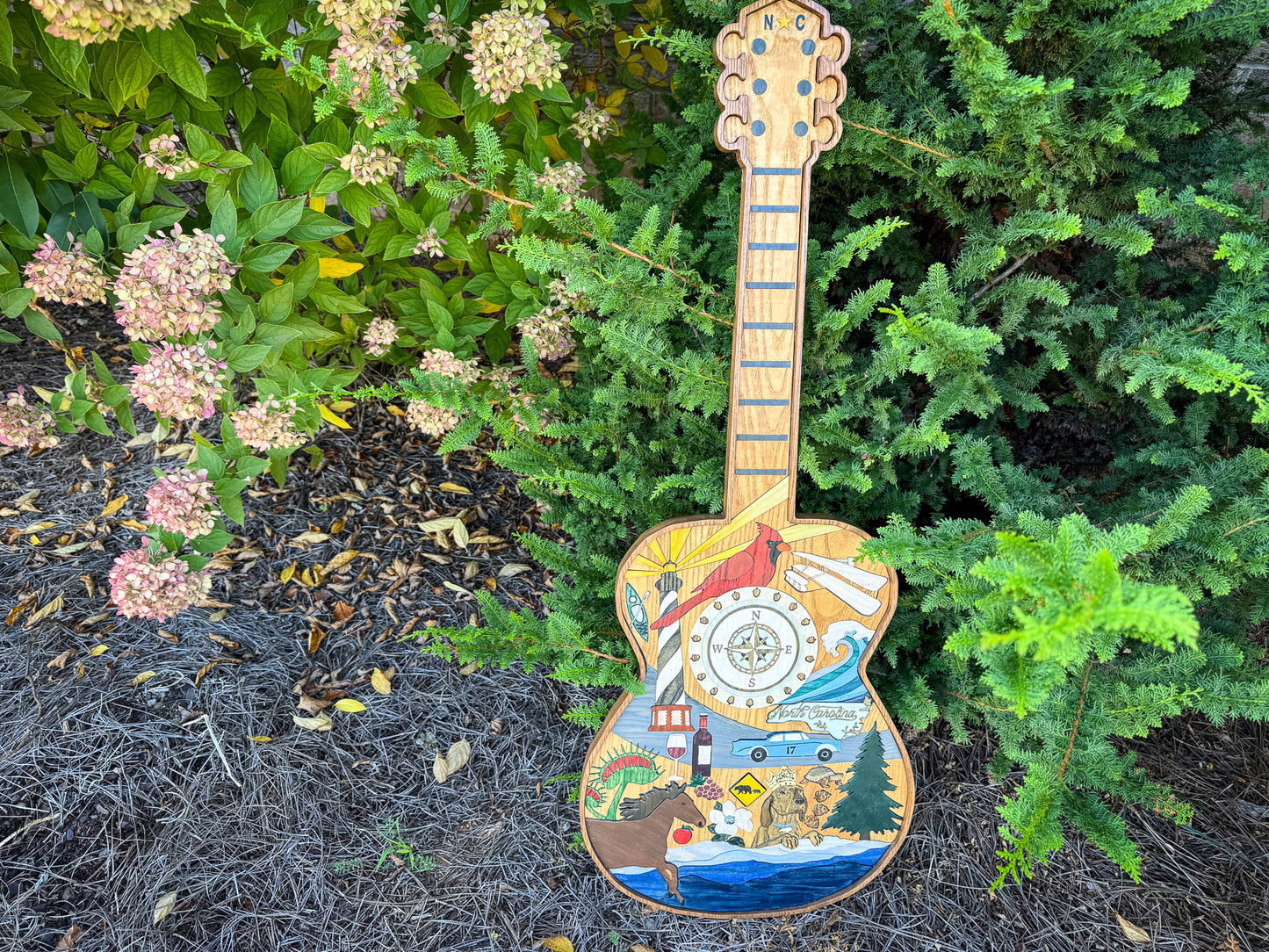 North Carolina-Themed Wood Art Acoustic Guitar Collage