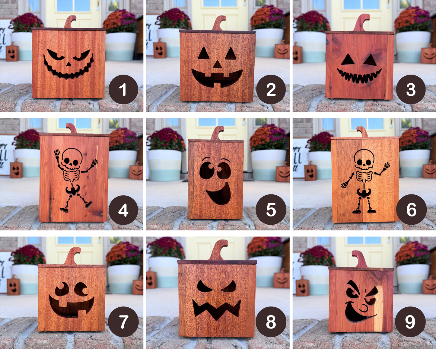 Mahogany and Cedar Jack-O-Lantern Boxes – Premium Indoor and Outdoor Halloween Decorations