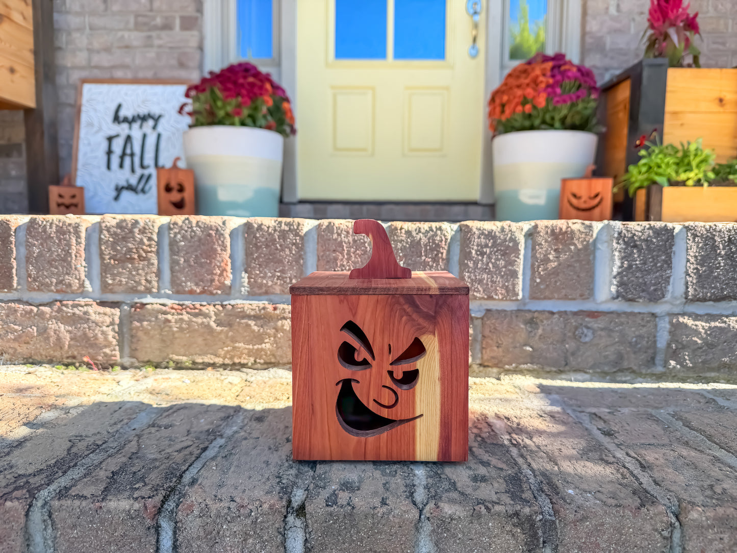 Mahogany and Cedar Jack-O-Lantern Boxes – Premium Indoor and Outdoor Halloween Decorations