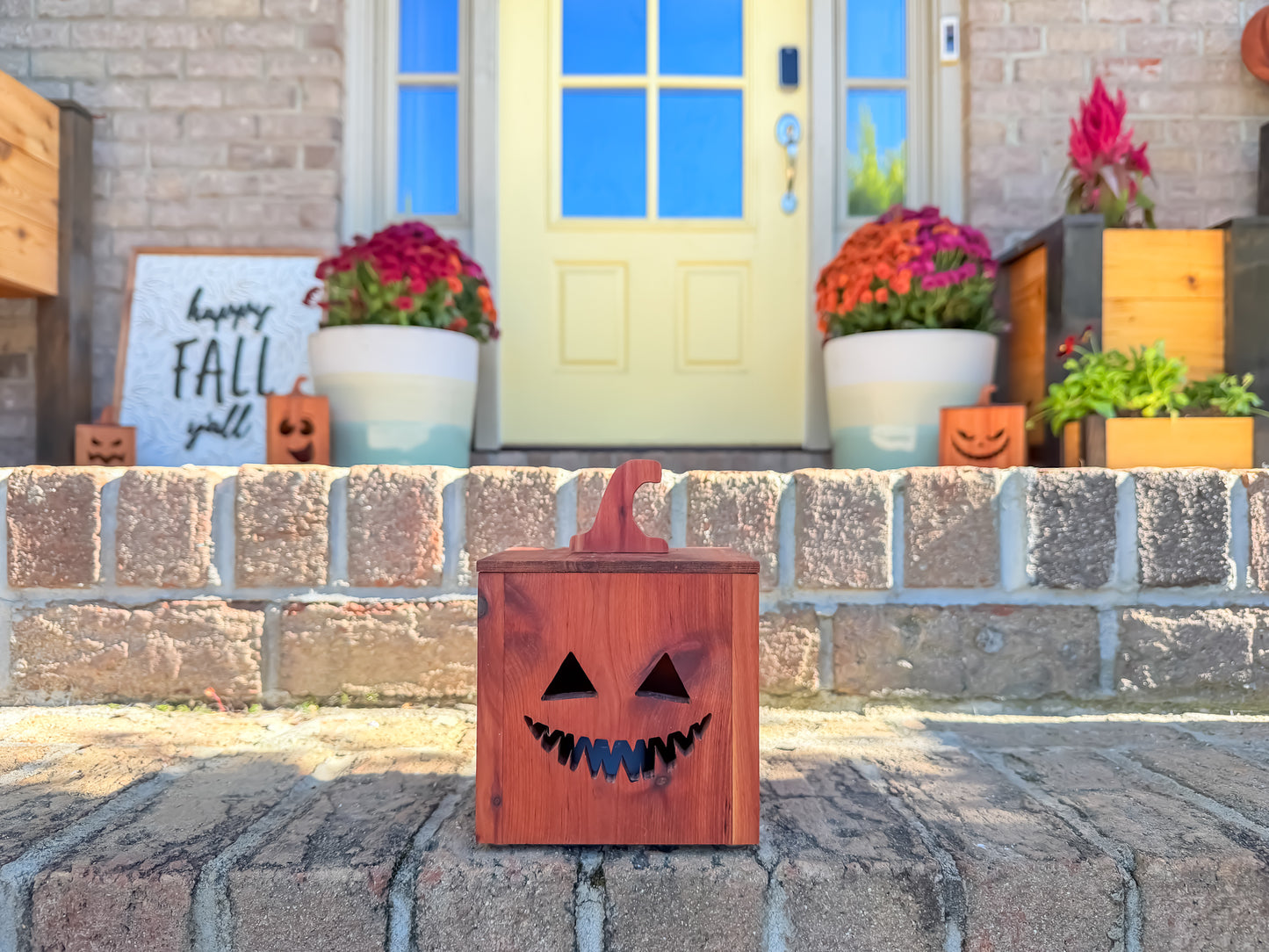 Mahogany and Cedar Jack-O-Lantern Boxes – Premium Indoor and Outdoor Halloween Decorations