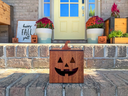 Mahogany and Cedar Jack-O-Lantern Boxes – Premium Indoor and Outdoor Halloween Decorations