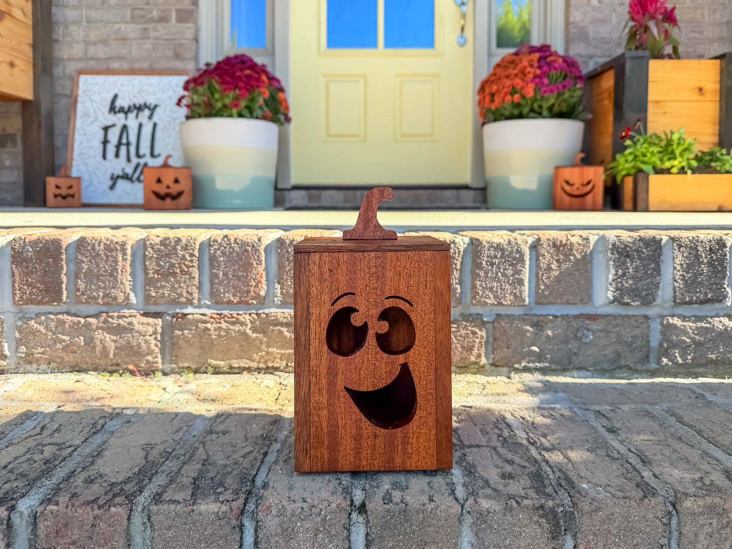 Mahogany and Cedar Jack-O-Lantern Boxes – Premium Indoor and Outdoor Halloween Decorations