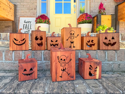 Mahogany and Cedar Jack-O-Lantern Boxes – Premium Indoor and Outdoor Halloween Decorations