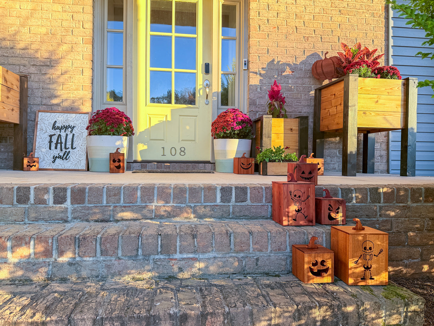 Mahogany and Cedar Jack-O-Lantern Boxes – Premium Indoor and Outdoor Halloween Decorations