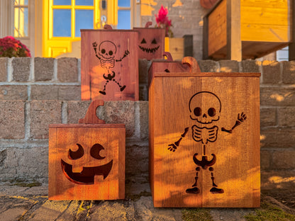 Mahogany and Cedar Jack-O-Lantern Boxes – Premium Indoor and Outdoor Halloween Decorations