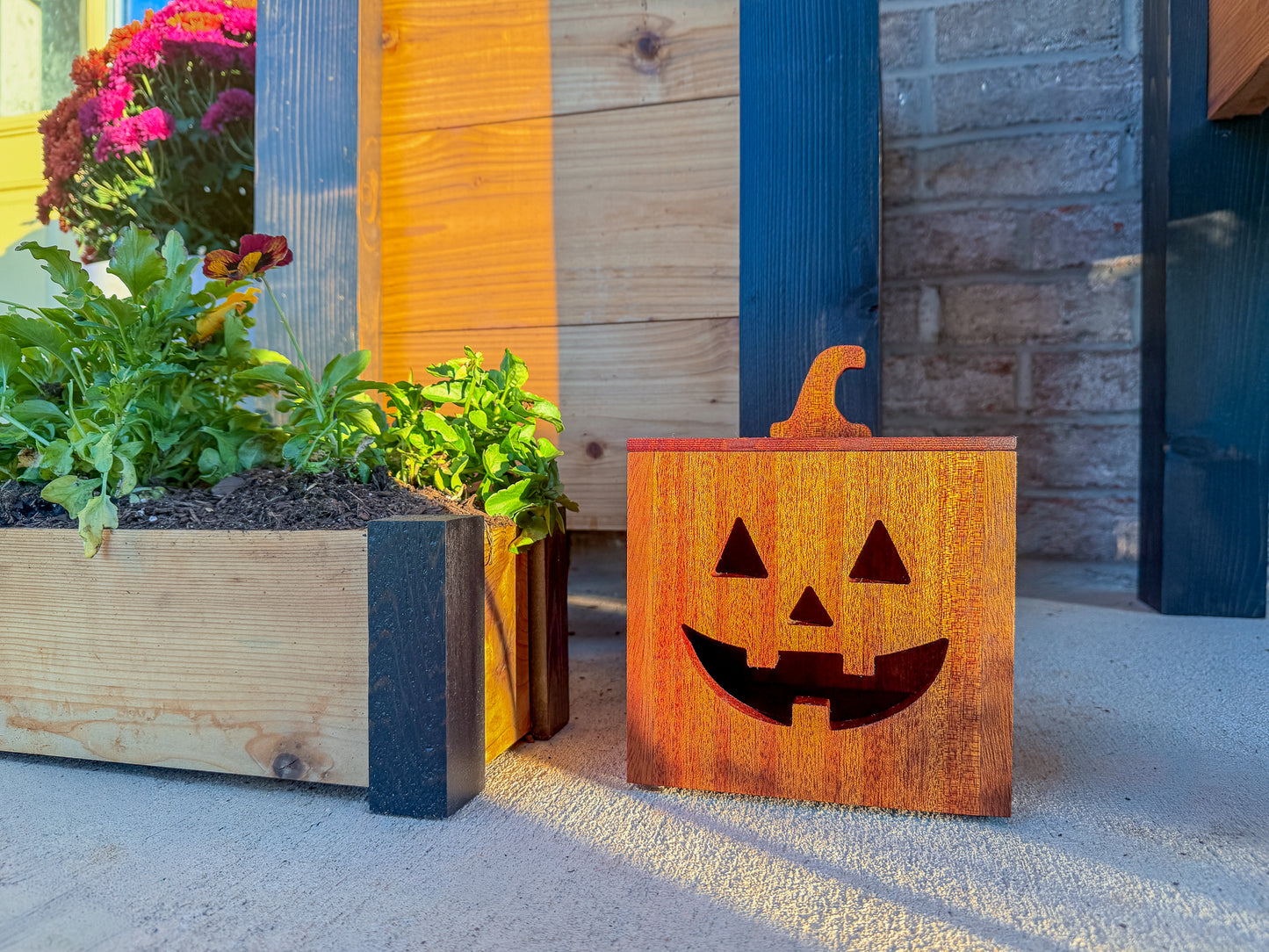 Mahogany and Cedar Jack-O-Lantern Boxes – Premium Indoor and Outdoor Halloween Decorations