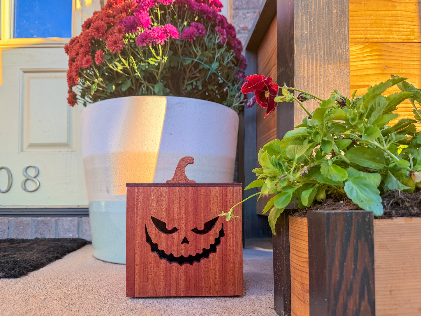 Mahogany and Cedar Jack-O-Lantern Boxes – Premium Indoor and Outdoor Halloween Decorations