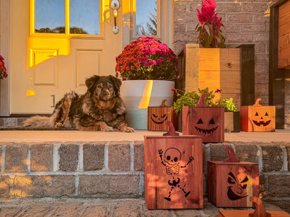 Mahogany and Cedar Jack-O-Lantern Boxes – Premium Indoor and Outdoor Halloween Decorations