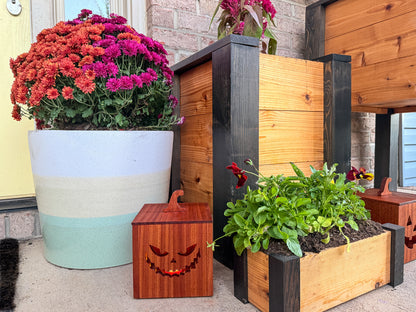 Mahogany and Cedar Jack-O-Lantern Boxes – Premium Indoor and Outdoor Halloween Decorations