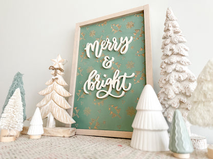 Merry and Bright 3D Christmas Wood Sign - Christmas Wall Art – Holiday Decor – Christmas Decor – Holiday Wall Art – Christmas Tree Decor – Winter Wood Sign – Christmas Sign – Holiday Home Decor