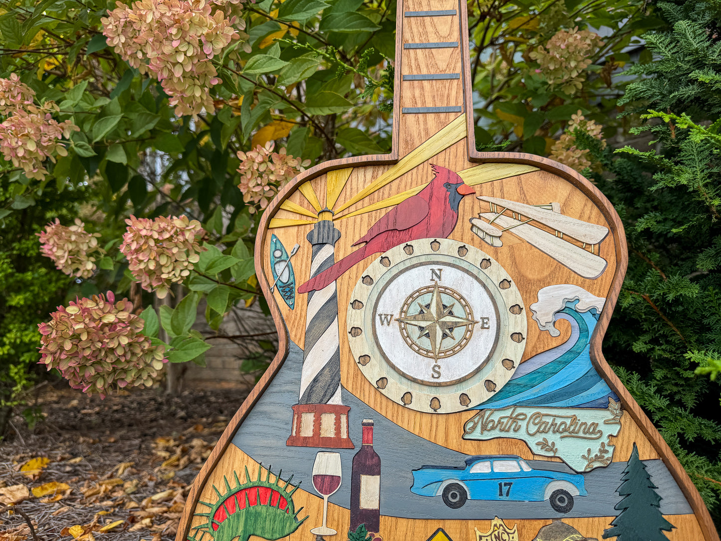North Carolina-Inspired Wood Art Guitar