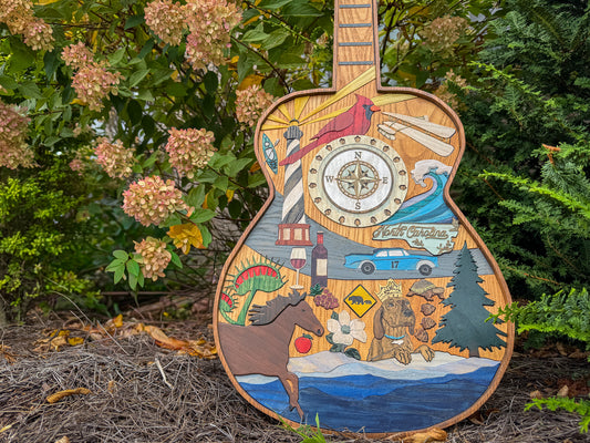 North Carolina-Themed Wood Art Acoustic Guitar Collage