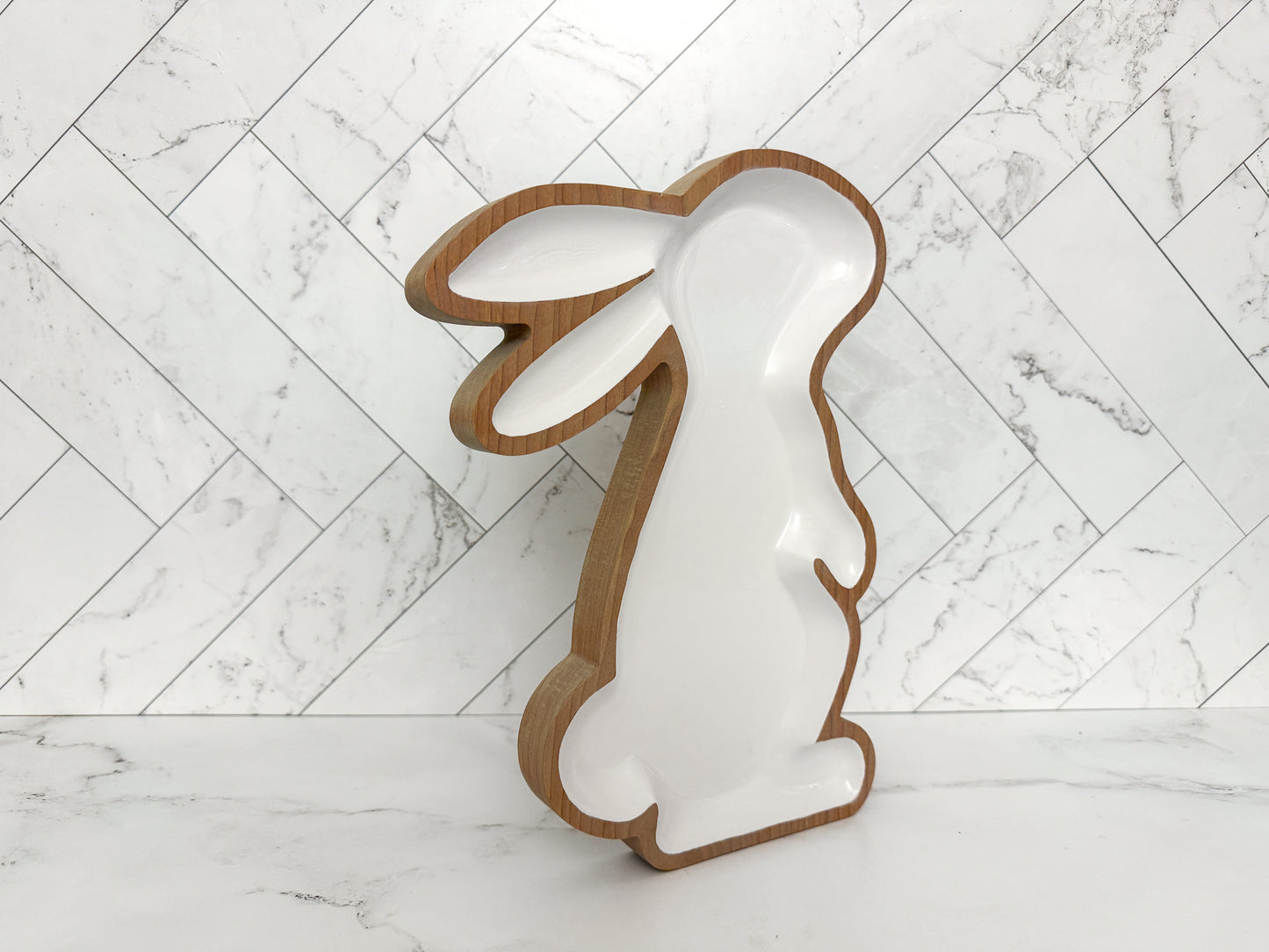 Rabbit Tray – Wood Tray – Spring Décor – Wood Décor – Easter Decor – Bunny Tray – Seasonal Décor – Rabbit Décor – Wood Art – Enameled Tray