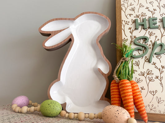 Rabbit Tray – Wood Tray – Spring Décor – Wood Décor – Easter Decor – Bunny Tray – Seasonal Décor – Rabbit Décor – Wood Art – Enameled Tray
