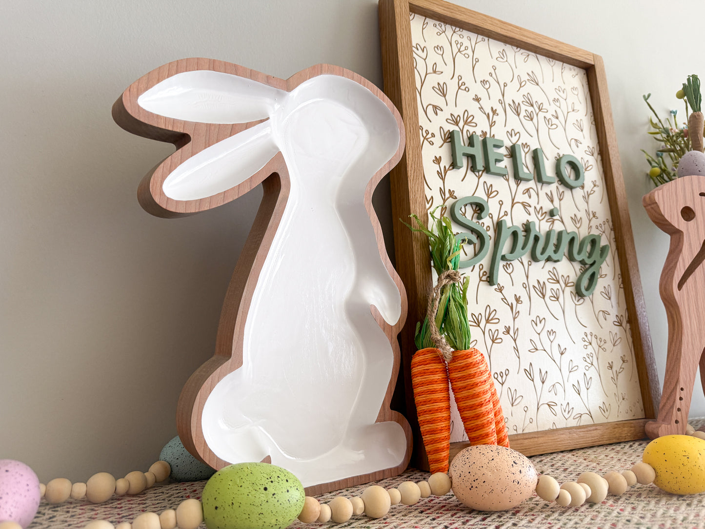 Rabbit Tray – Wood Tray – Spring Décor – Wood Décor – Easter Decor – Bunny Tray – Seasonal Décor – Rabbit Décor – Wood Art – Enameled Tray