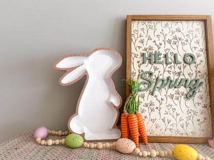 Rabbit Tray – Wood Tray – Spring Décor – Wood Décor – Easter Decor – Bunny Tray – Seasonal Décor – Rabbit Décor – Wood Art – Enameled Tray