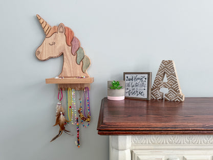 Unicorn Jewelry Holder – Unicorn Necklace Holder with Gold Hooks – Unicorn Wall Art – Jewelry Organizer – Unicorn Wall Decor – Unicorn Shelf