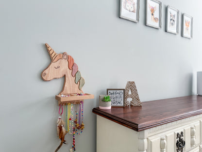 Unicorn Jewelry Holder – Unicorn Necklace Holder with Gold Hooks – Unicorn Wall Art – Jewelry Organizer – Unicorn Wall Decor – Unicorn Shelf