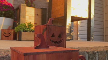 Mahogany and Cedar Jack-O-Lantern Boxes – Premium Indoor and Outdoor Halloween Decorations