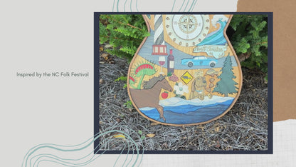 North Carolina-Themed Wood Art Acoustic Guitar Collage