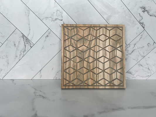 Square Trivet with Geometric Pattern, Serving Tray, Wood Trivet for Dining Table, Dining Accessories, Wood Gifts, Hot Tray, Pot Holder