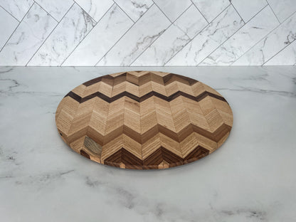 Chevron Wood Table Centerpiece – Serve Stand – Plant Stand – Kitchen Table Decor – Wood Riser – Chevron Wood Tray – Decorative Wood Platter