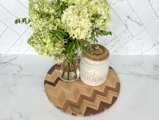 Chevron Wood Table Centerpiece – Serve Stand – Plant Stand – Kitchen Table Decor – Wood Riser – Chevron Wood Tray – Decorative Wood Platter