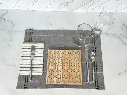 Square Trivet with Geometric Pattern, Serving Tray, Wood Trivet for Dining Table, Dining Accessories, Wood Gifts, Hot Tray, Pot Holder