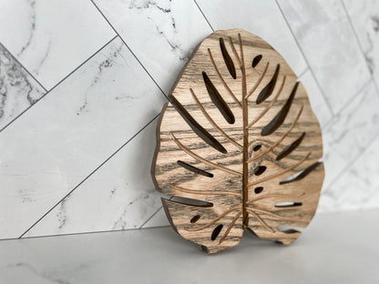 Monstera Leaf Wooden Trivet, Serving Tray, Wood Trivet for Dining Table, Dining Accessories, Wood Gifts, Hot Tray, Pot Holder