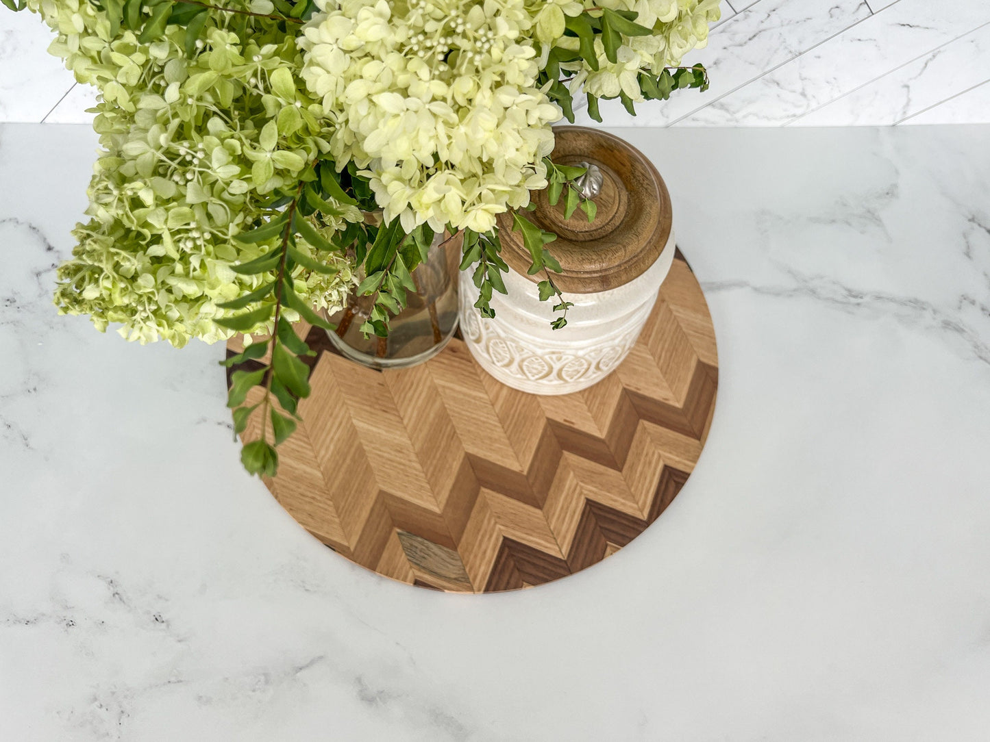 Chevron Wood Table Centerpiece – Serve Stand – Plant Stand – Kitchen Table Decor – Wood Riser – Chevron Wood Tray – Decorative Wood Platter
