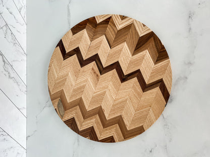 Chevron Wood Table Centerpiece – Serve Stand – Plant Stand – Kitchen Table Decor – Wood Riser – Chevron Wood Tray – Decorative Wood Platter