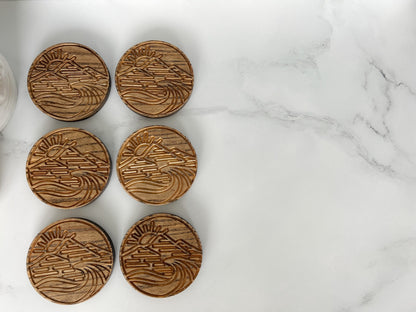 Carved Wood Coasters – Many Color Options – Mountain Coaster – Geometric Coaster – Ocean Coaster – Coaster Sets – Coaster Designs