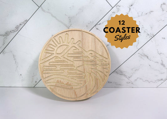 Carved Wood Coasters – Many Color Options – Mountain Coaster – Geometric Coaster – Ocean Coaster – Coaster Sets – Coaster Designs